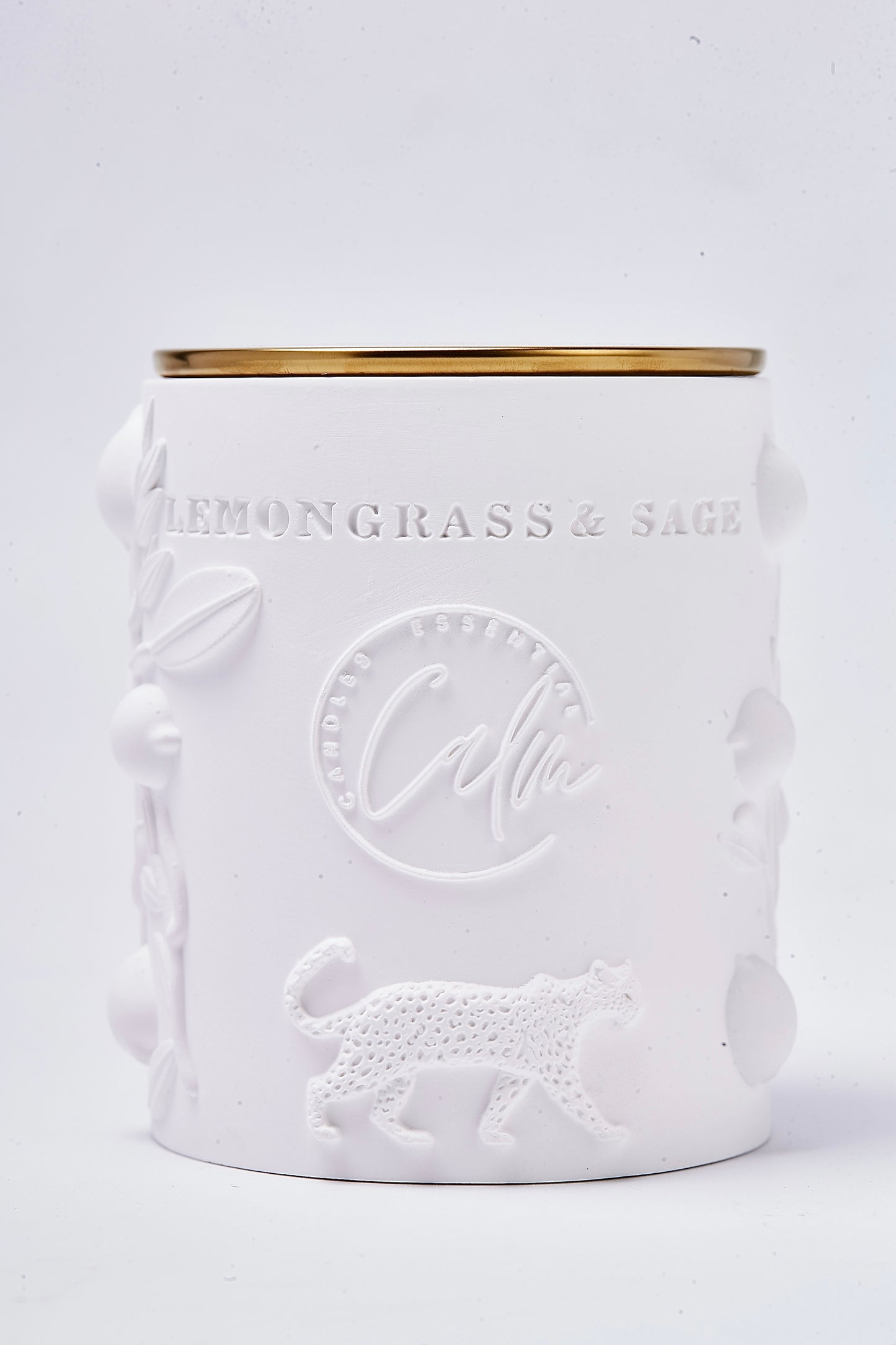 Lemongrass & Sage Scented Coconut Wax Candle in Porcelain Jar – 8oz infused with lemongrass, sage and fougere Vegan Candle with Wood Wick | Calm Candles Essential