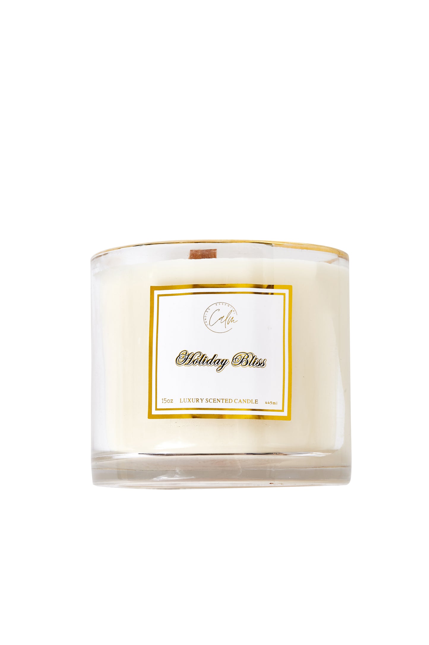 Calm Candles Essential - Holiday Bliss Wooden Wicks Candle, Infused with Cinnamon, Clove and Vanilla | Luxury Scented Soy Wax Jar Candle | Hand Poured | Highly Scented Long Lasting (15 Oz/445ml - XLarge)