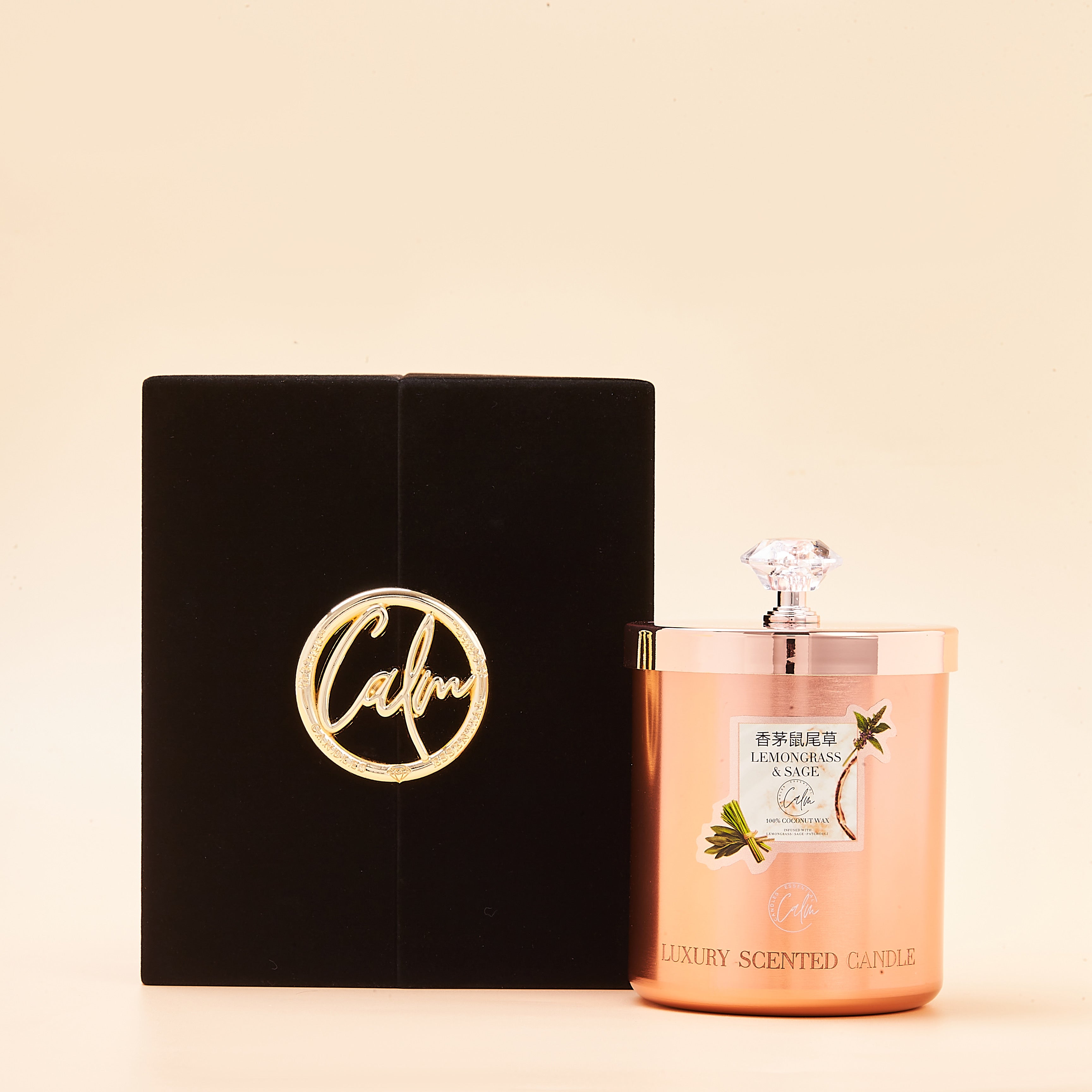 Zitronengras & Salbei Roségold Metallkerzen-Kollektion | Hergestellt mit hochwertigem Kokosnusswachs & Kirschholzdocht bis zu 60+ Stunden Brenndauer - Calm Candles Essential