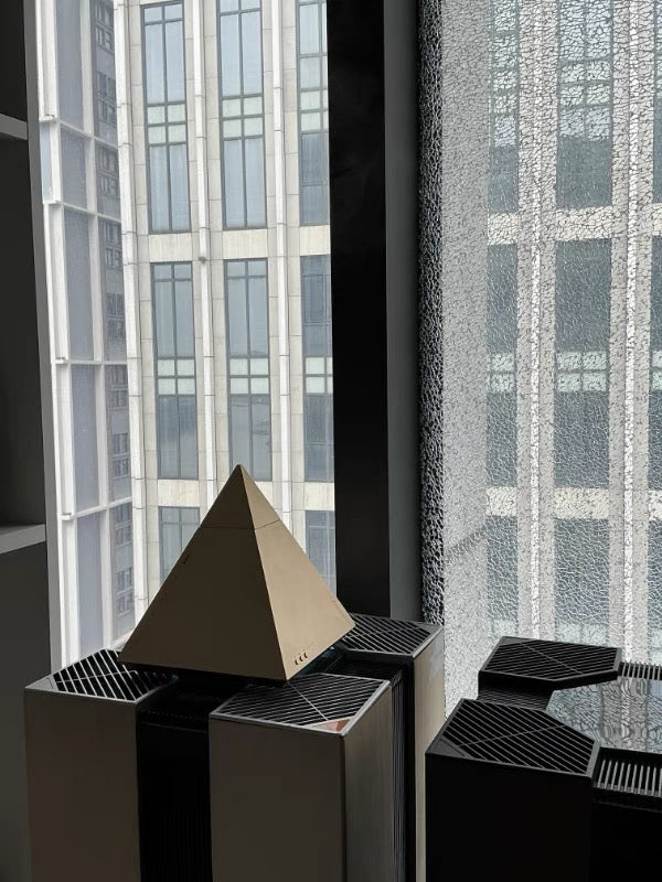 Gold Matte Ultrasonic Pyramid Aroma Waterless Cordless Diffuser – App-Controlled LED & Free 150 ml Oil (Type-C)