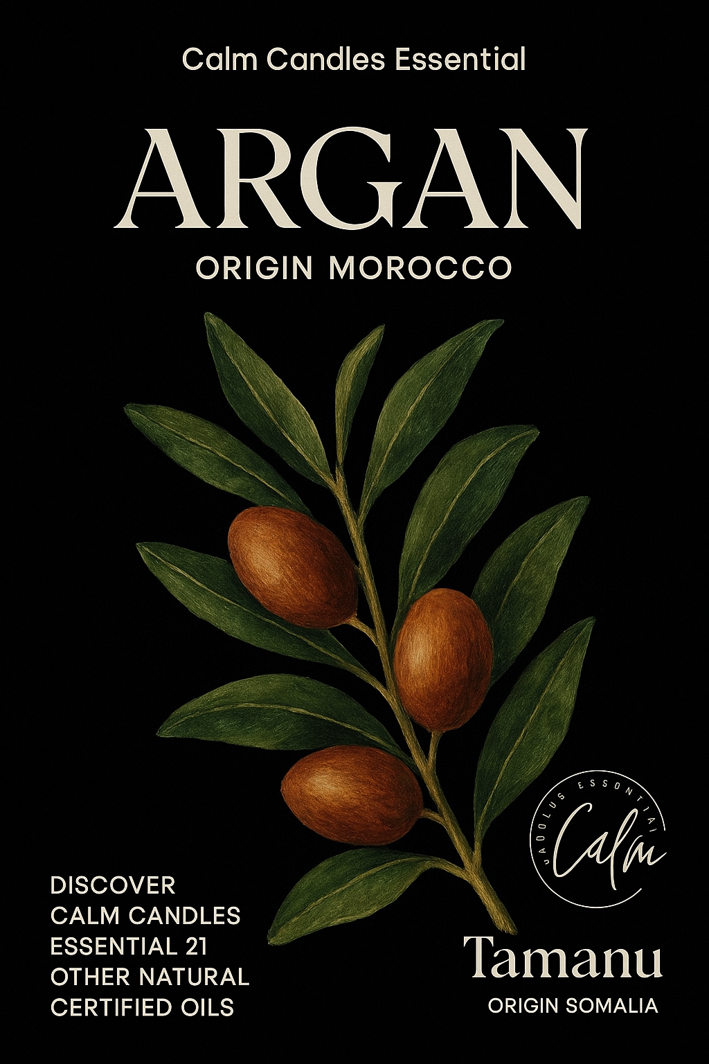 Calm Candles Essential - Organic IFRA Certified Argan Essential Oil - 100% Pure Natural  Aromatherapy , Hair Care, Skin Care, Anti-aging. (10mL)