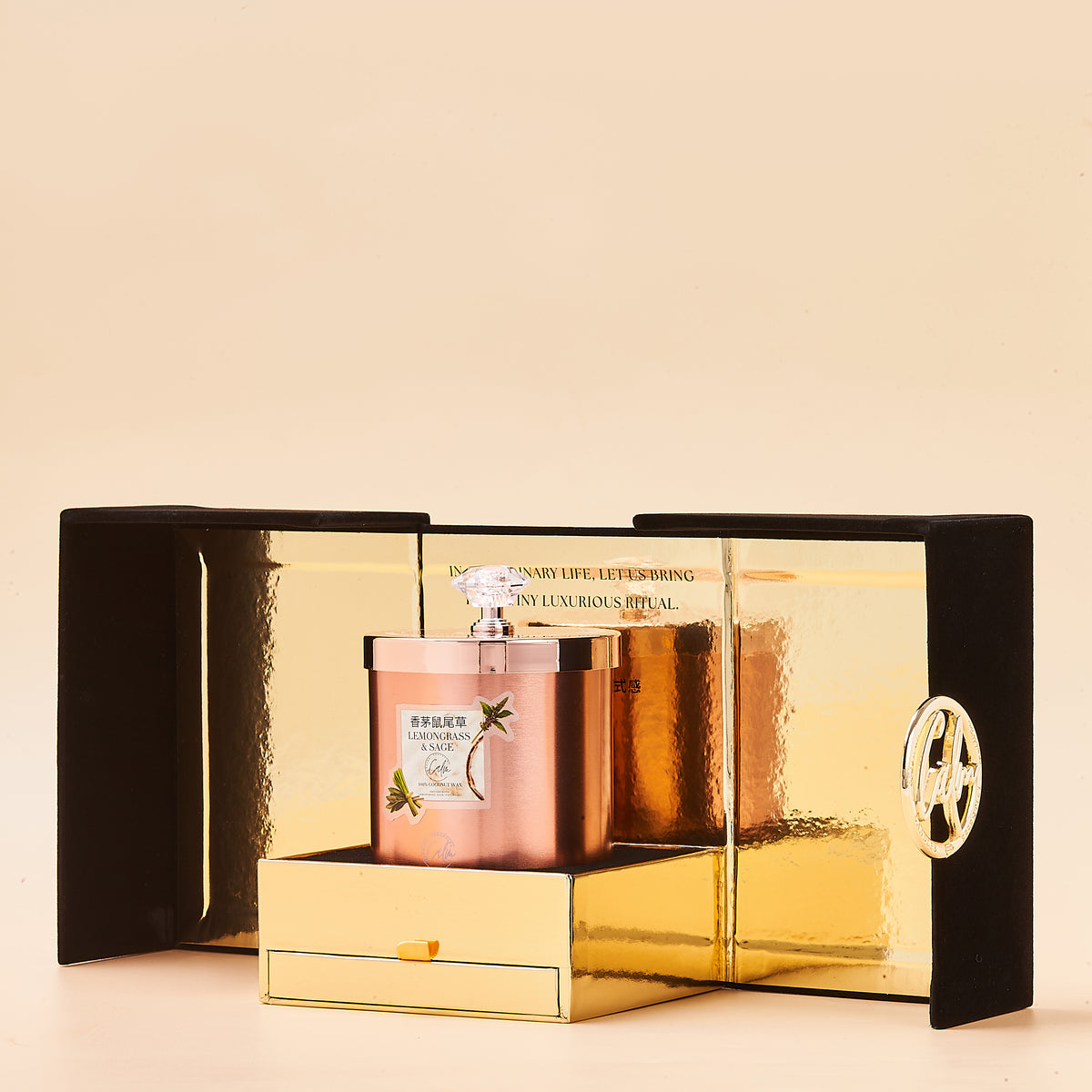 Zitronengras & Salbei Roségold Metallkerzen-Kollektion | Hergestellt mit hochwertigem Kokosnusswachs & Kirschholzdocht bis zu 60+ Stunden Brenndauer - Calm Candles Essential