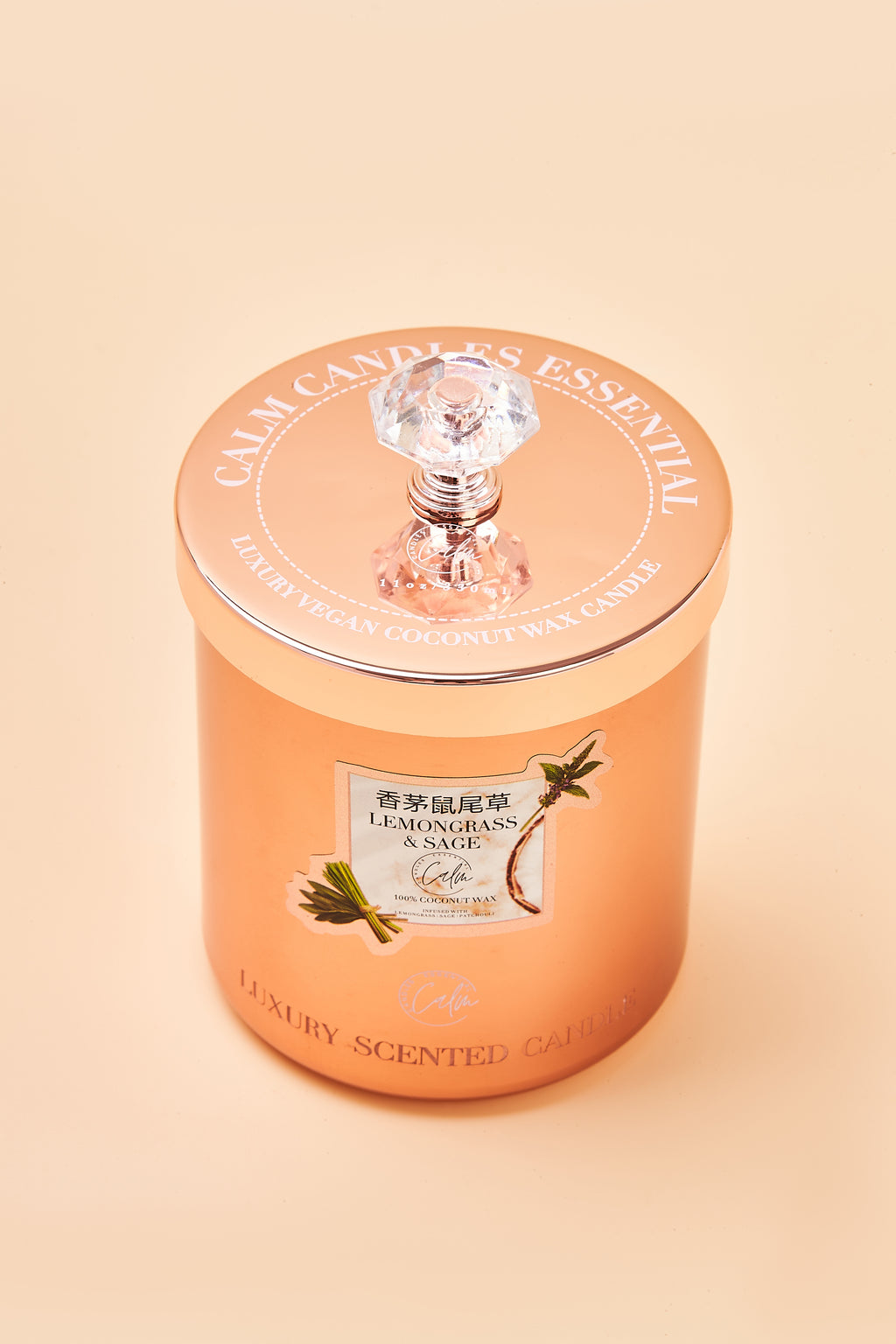 Zitronengras & Salbei Roségold Metallkerzen-Kollektion | Hergestellt mit hochwertigem Kokosnusswachs & Kirschholzdocht bis zu 60+ Stunden Brenndauer - Calm Candles Essential