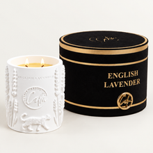 English Lavender Scented Beeswax Luxury Candle in Porcelain Jar – 8oz Dual Cherry Wooden Wicks – Calm Candles Essential