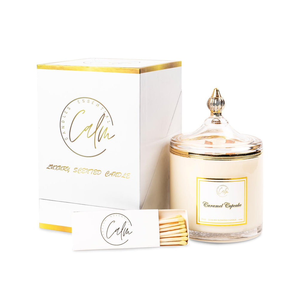 Calm Candles Essential - Caramel Cupcake Wooden Wicks Candle for Cozy and Warm Atmosphere | Luxury Scented Soy Wax Jar Candle | Hand Poured | Highly Scented Long Lasting (15 Oz/445ml - XLarge)