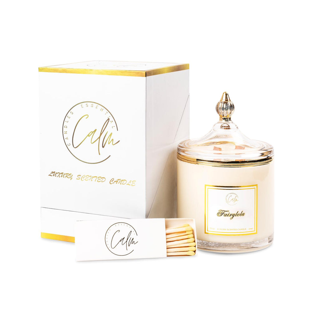 Calm Candles Essential – Fairylola für Ruhe & Ausgeglichenheit Holzdochtkerze | Luxuriöse Duftkerze aus Sojawachs im Glas | Handgegossen | Intensiver, langanhaltender Duft (445 ml – XLarge)