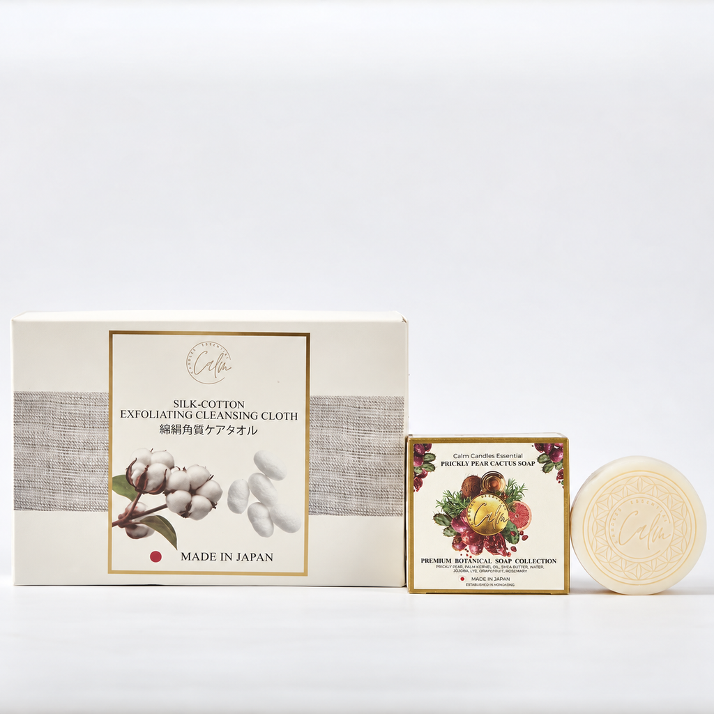 Calm Candles Essential Silk‑Cotton Exfoliating Cloth & Premier Natural Essential Oil Soap Collection | Made In Japan