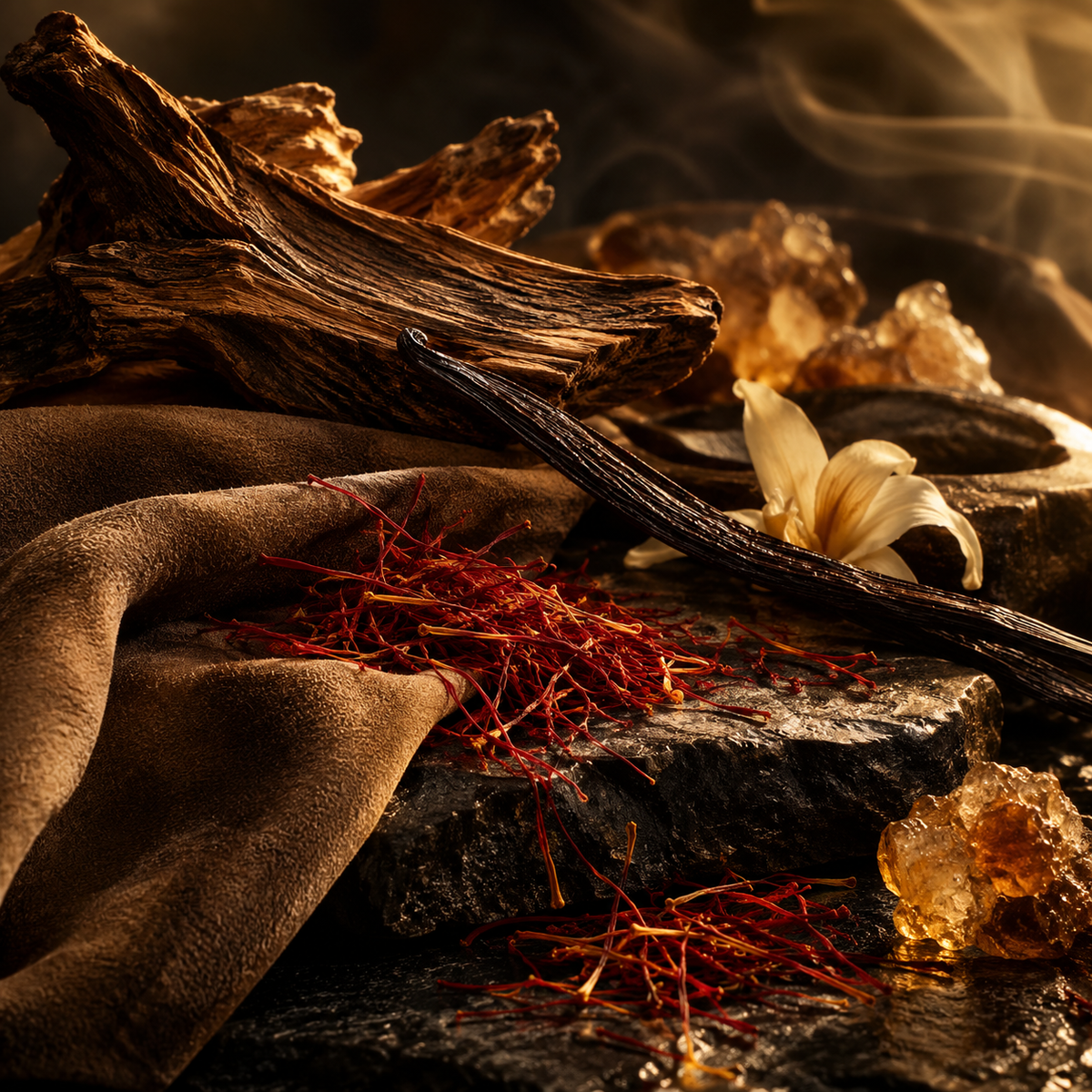 CCE-NOTE | Akigalawood · Suede · Vanilla · Mystikal · Saffron | Base