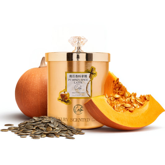 Calm Candles Essential – Pumpkin Spice Latte Gold Velvet Collection | Made with Premium Coconut Wax & Cherry Wooden Wick