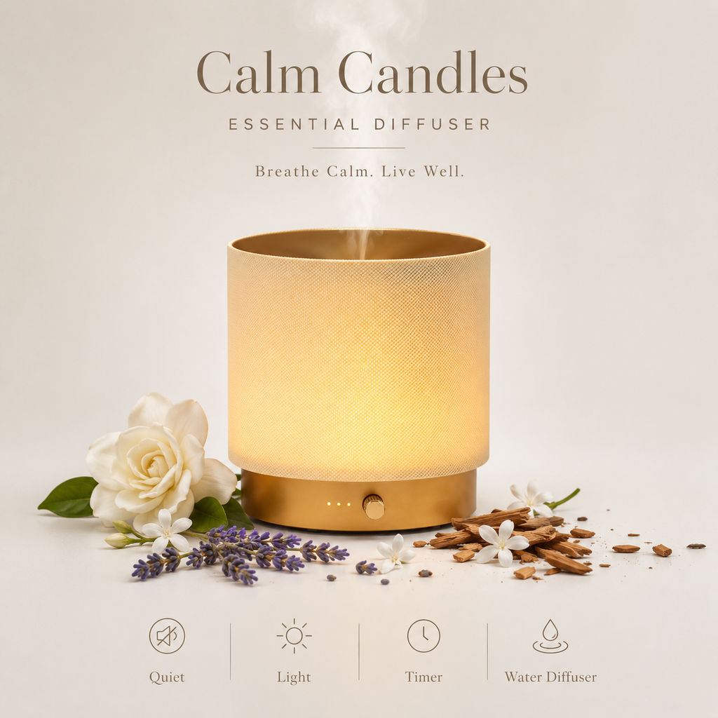 AuraGlow Leiser Stoff Wasser Diffuser 140ml – Stille Aromatherapie Lampe mit Sanftem Nachtlicht, Inklusive Süßorange & Lavendel Ätherisches Öl Duo, Perfekt für Zuhause, Büro & Yoga Räume (Gold)