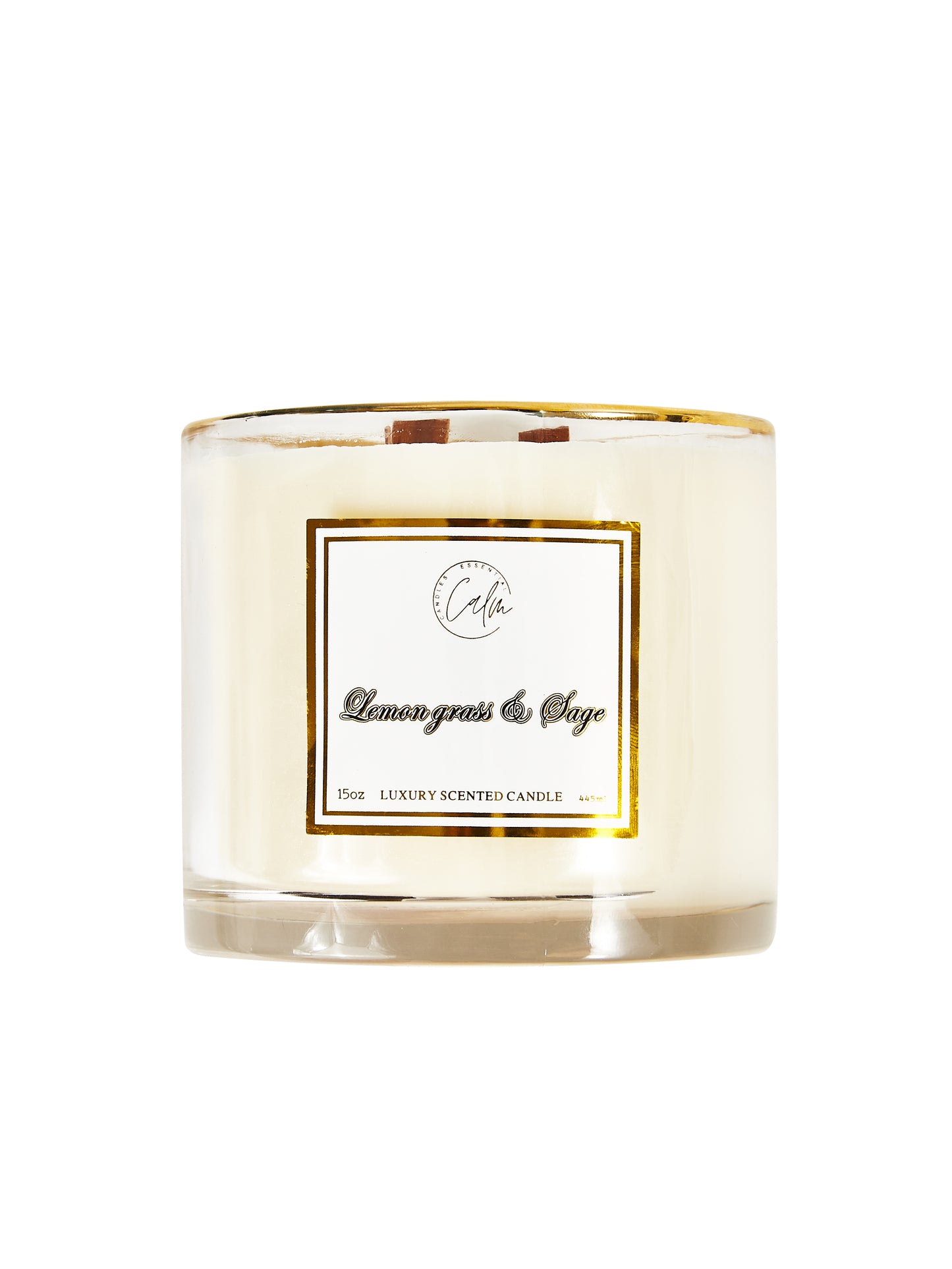 Calm Candles Essential - Lemongrass & Sage for Uplifting-Mood and Stress Relief Wooden Wicks Candle. | Luxury Vegan Scented Soy Wax Jar Candle | Highly Scented Long Lasting (15 Oz/445ml- X Large)