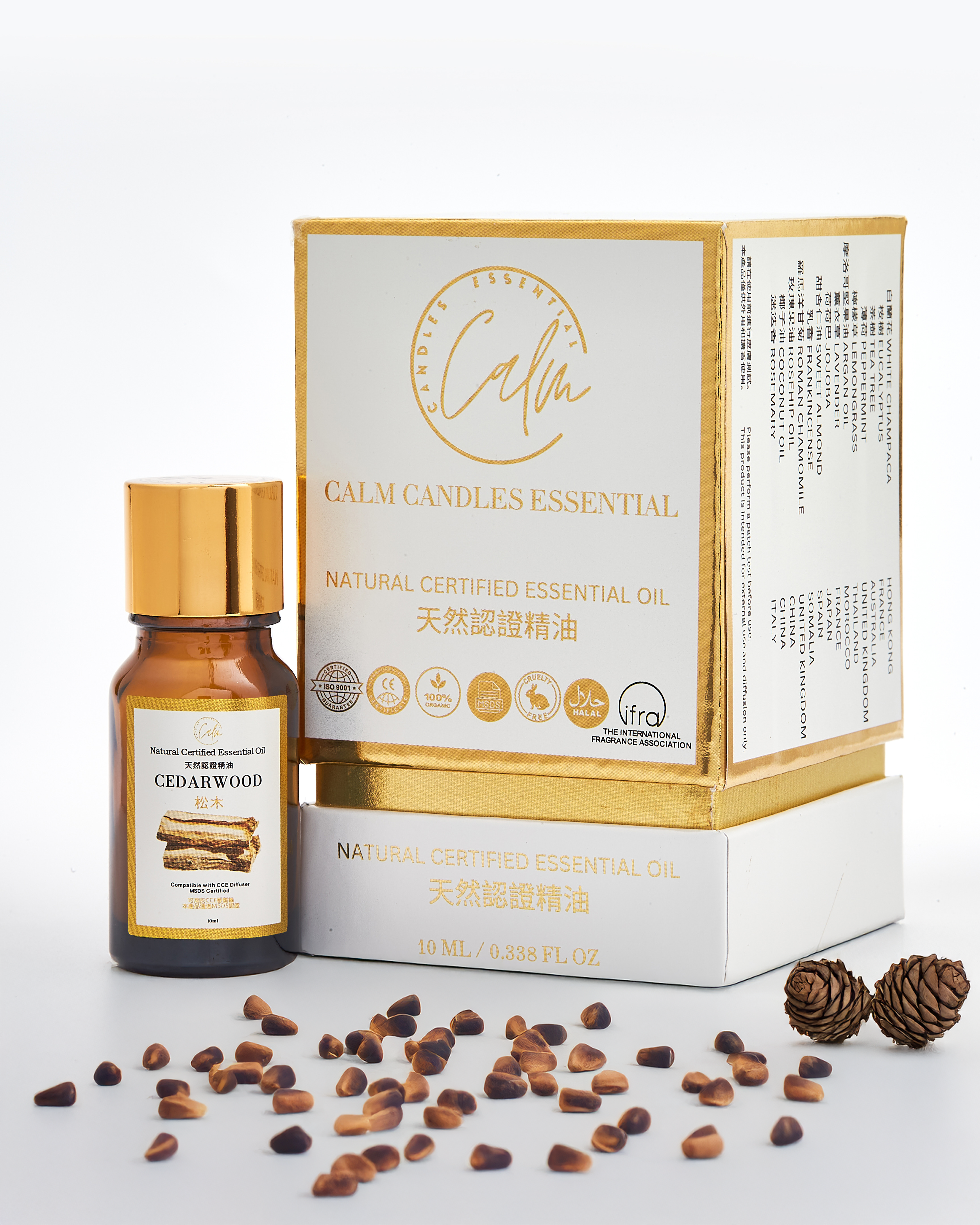 Calm Candles Essential - Cedar wood Certified Organic, Undiluted, Natural Essential Oil - Healing , Pure  & Refreshing Aromatherapy - Clear Your Senses, Certified Quality for Holistic Well-Being & Respiratory Health Support - 10ml