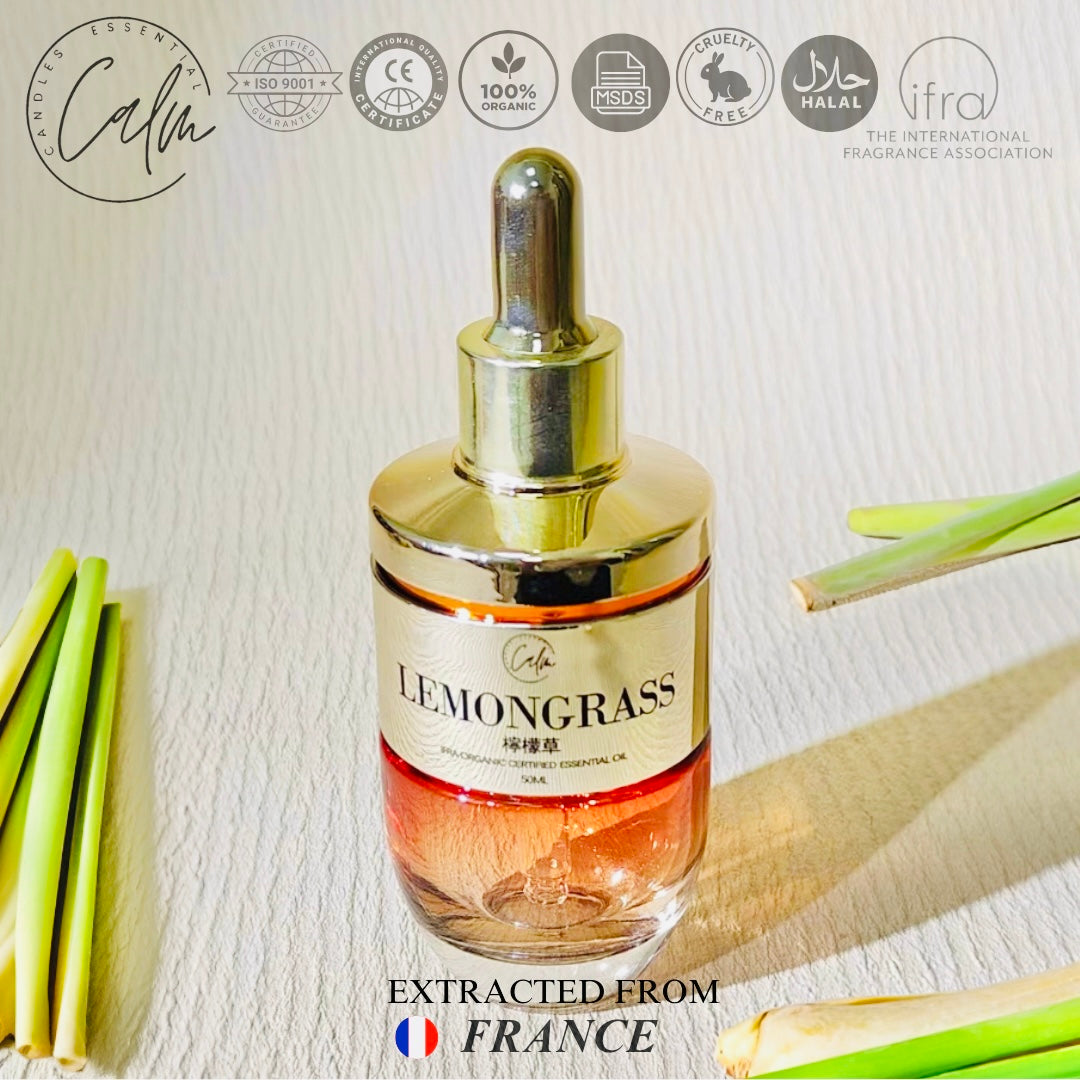 Calm Candles Essential - Lemongrass IFRA Certified Organic, Undiluted, Natural Essential Oil 50ml - Uplifting, Pure & Invigorating Aromatherapy - Revitalize Your Senses - Certified Quality for Holistic Wellness & Respiratory Support