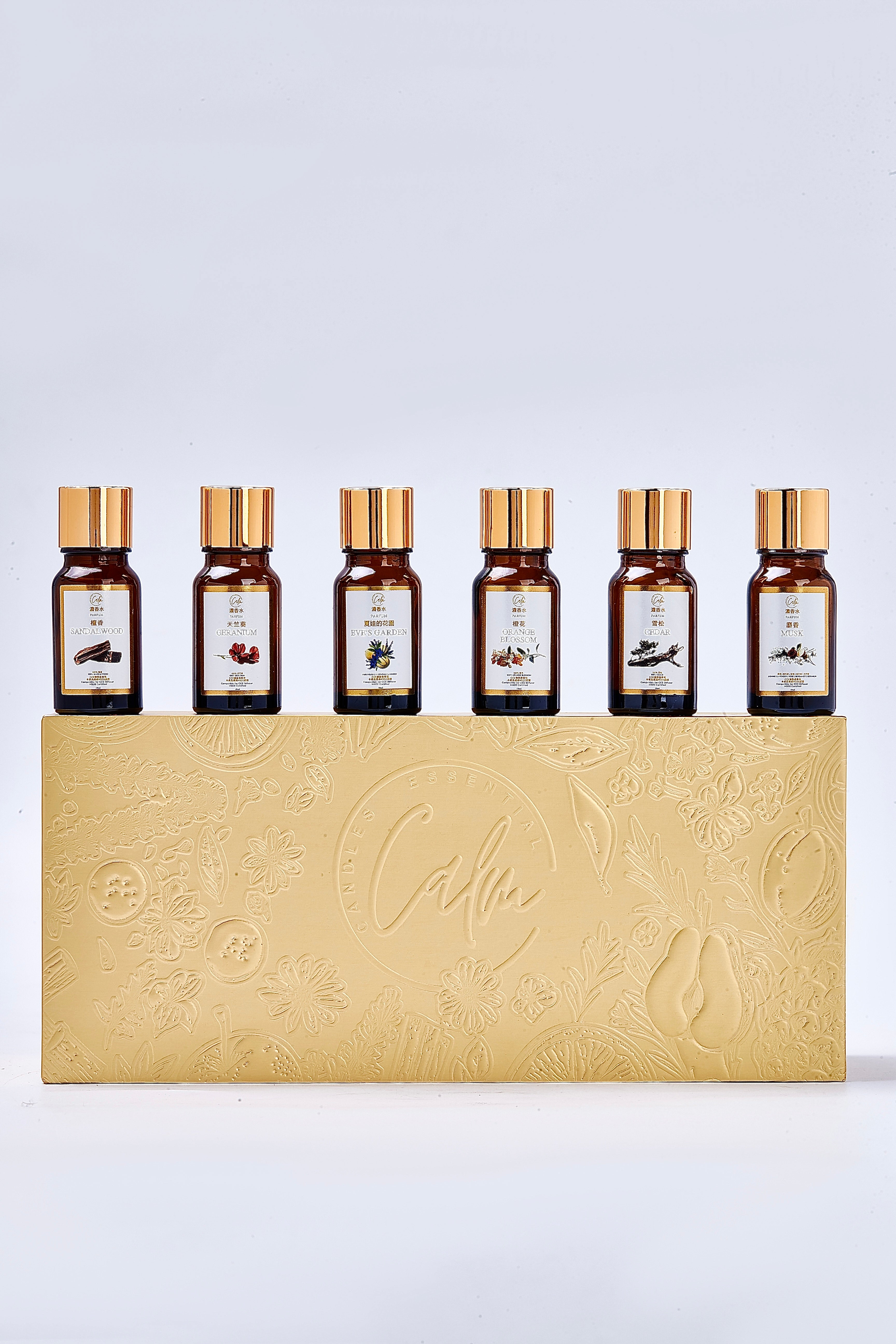Calm Candles Essential Set – Deluxe Geschenk – 6 Parfumöle für jeden Diffusor + tragbares 10ml Gewinner-Parfumöl