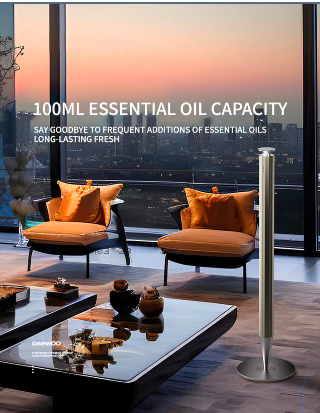 Calm Space 1000 - Free Fragrance & Stand (Industrial) Large Area Waterless Essential Oil Diffuser, Cordless Rechargeable Diffuser, Smart Bluetooth Diffuser, Luxury Wireless Aromatherapy Diffusers for Home, Office & Hotels, Champagne Gold- 10000 mah