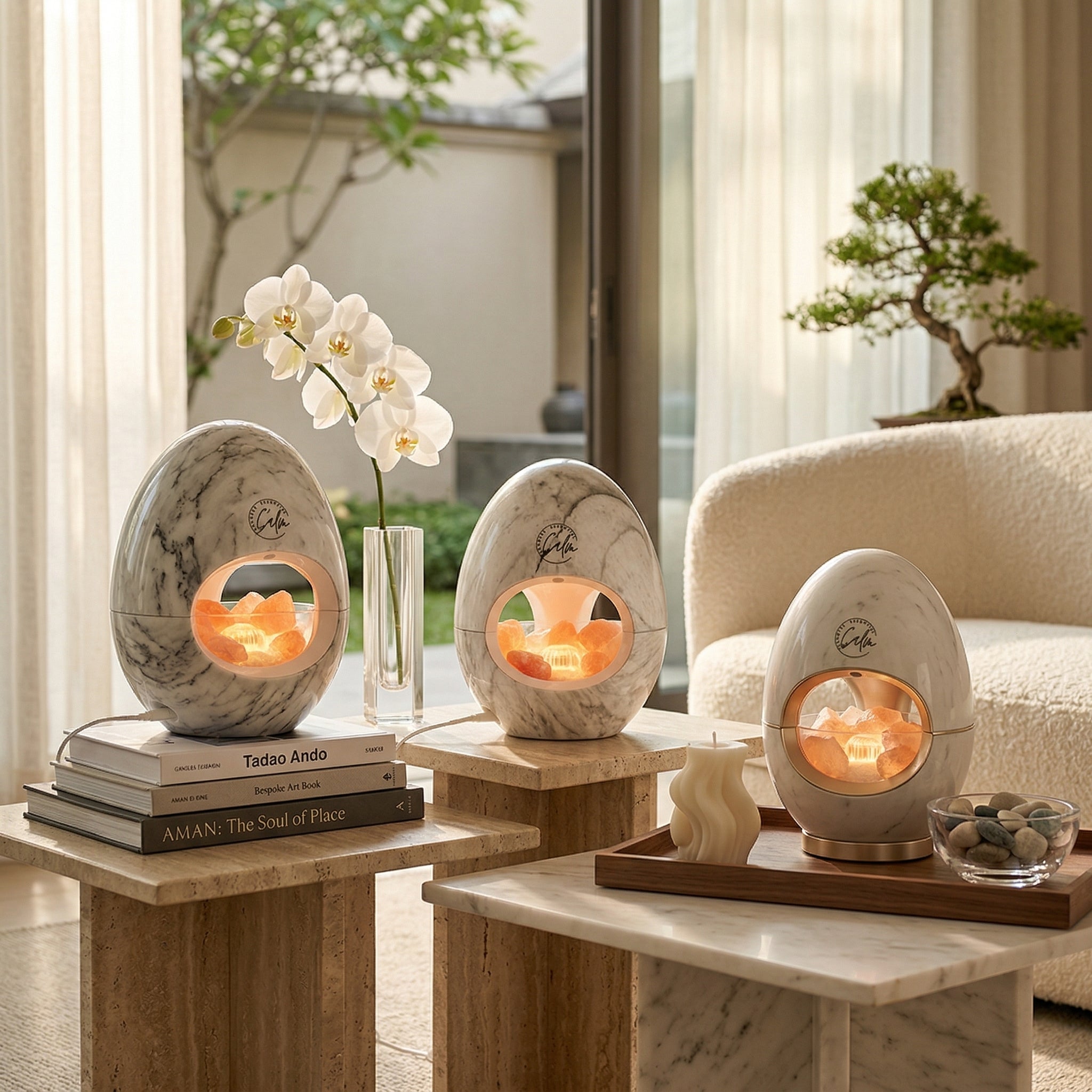 Calm Candles Essential – 3-in-1 Öl Nachtlicht Diffusor Ionen 100% reine Himalaya-Salzlampe 150ml Wassertank Auto-Abschaltung für Zuhause Wohnzimmer Schlafzimmer