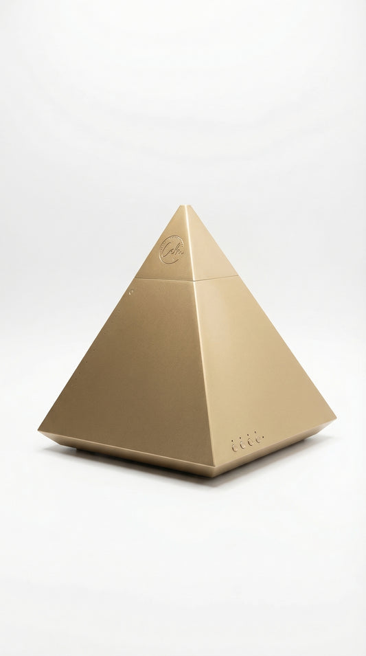 Gold Matte Ultrasonic Pyramid Aroma Diffuser – Red Dot Award-Winning Design | App-Controlled LED & Free 150 ml Oil