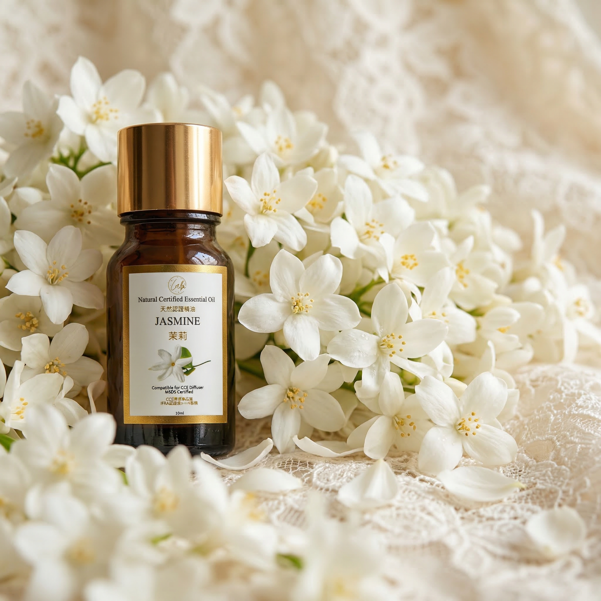 Calm Candles Essential – Jasmine Certified Organic, Undiluted, Natural Essential Oil – Luxurious, Romantic & Mood-Enhancing Aromatherapy | Promote Relaxation, Emotional Balance & Skin Nourishment – 10ml