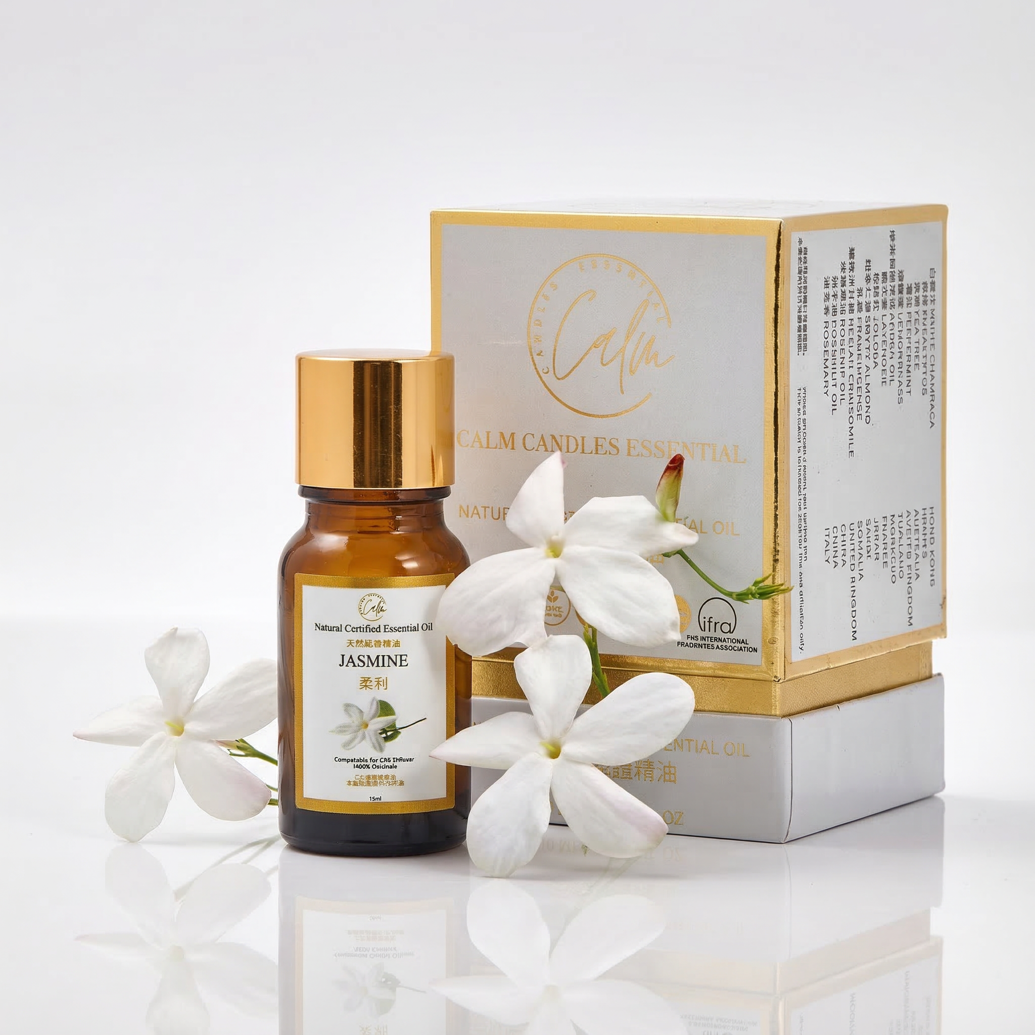 Calm Candles Essential – Jasmine Certified Organic, Undiluted, Natural Essential Oil – Luxurious, Romantic & Mood-Enhancing Aromatherapy | Promote Relaxation, Emotional Balance & Skin Nourishment – 10ml