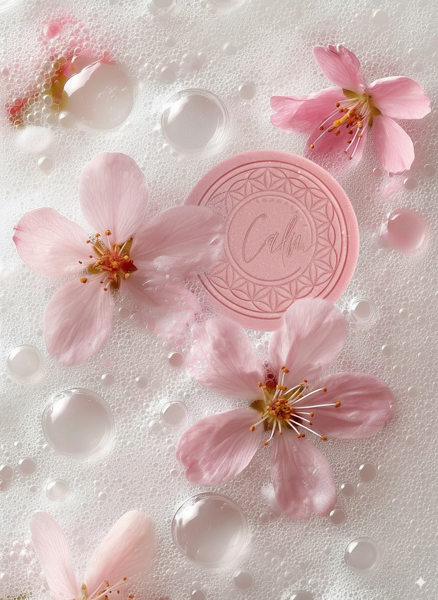Calm Candles Essential Sakura (Cherry Leaf) Soap Bar, 150 g, Solid Face & Body Cleanser, Kaolin Clay Purifying Care, With Butylene Glycol + Prunus Yedoensis Extract, Coconut Oil & Palm Oil Base, Made in Japan