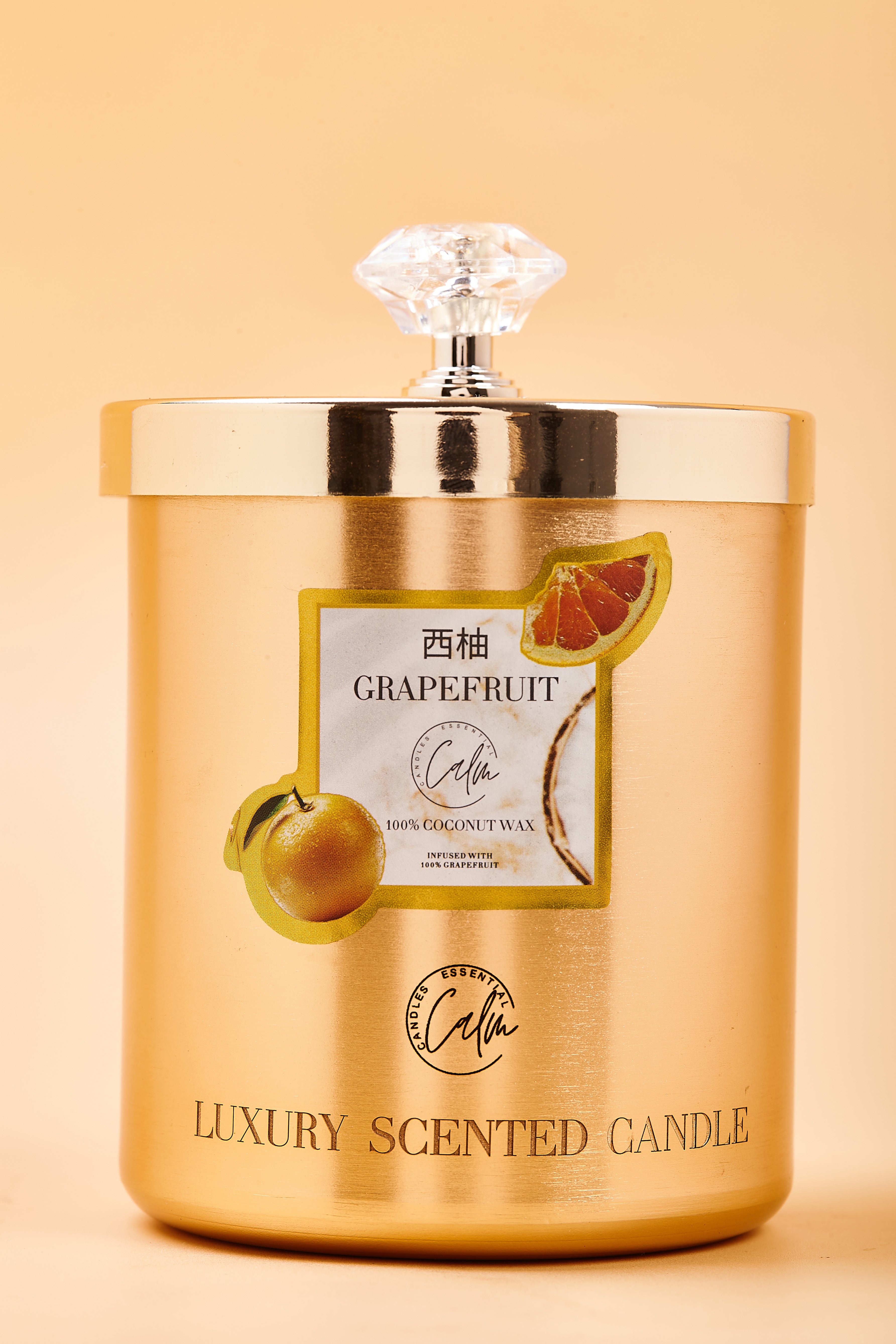 Grapefruit Gold Metal Candle Collection | Made with Premium Coconut Wax & Cherry Wooden Wick Up to 60+ hours burn - Calm Candles Essential