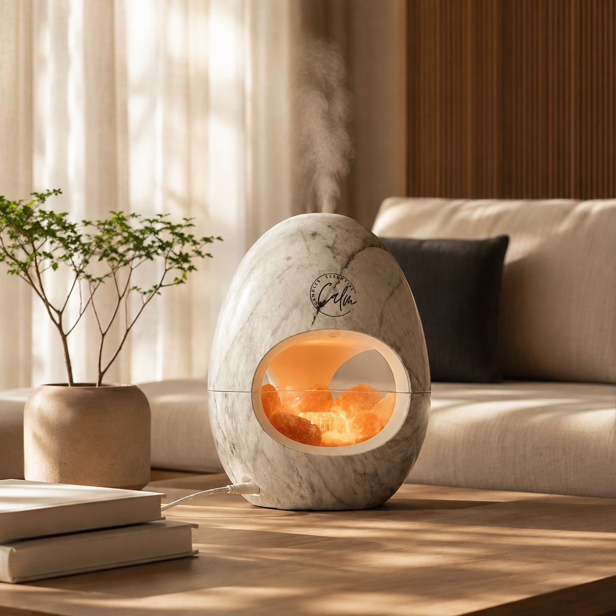 Calm Candles Essential - 3-in-1 Oil Night Light Diffuser Ionic 100% Pure Himalayan Rock Therapy Rock Lamp 250ml water capacity Auto-Off with for Home Living Room Bedroom