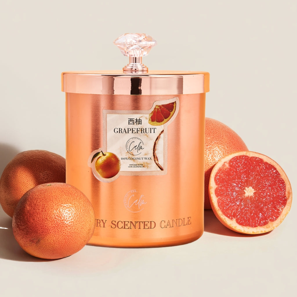 Grapefruit Roségold-Metall-Kerzenkollektion | Hergestellt aus Premium-Kokosnusswachs & Kirschholzdocht Bis zu 60+ Stunden Brenndauer - Calm Candles Essential
