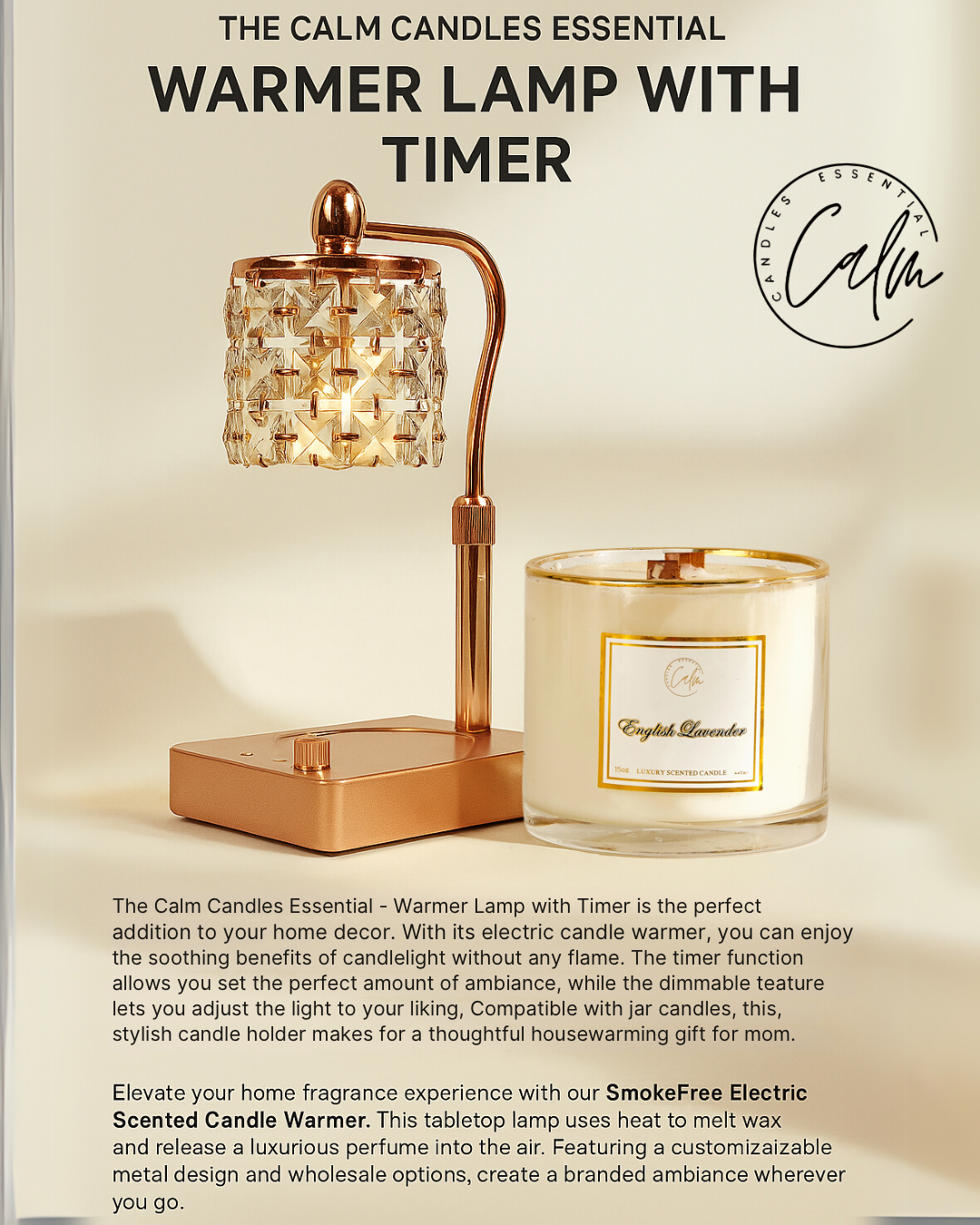 Calm Candles Essential - Elektrische Kristallkerzenwachswärmer, Einweihungsgeschenk für Mama, dimmbare Kerzenlampe, kompatibel mit Glaskerzen, Kerzenhalter für ästhetische Wohnkultur
