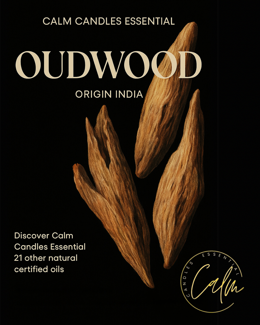 Calm Candles Essential – Oudholz, zertifiziert biologisch, unverdünnt, natürliches ätherisches Öl – Heilende, reine und erfrischende Aromatherapie – Klare Sinne, zertifizierte Qualität für ganzheitliches Wohlbefinden und Unterstützung der Atemwege – 10 ml