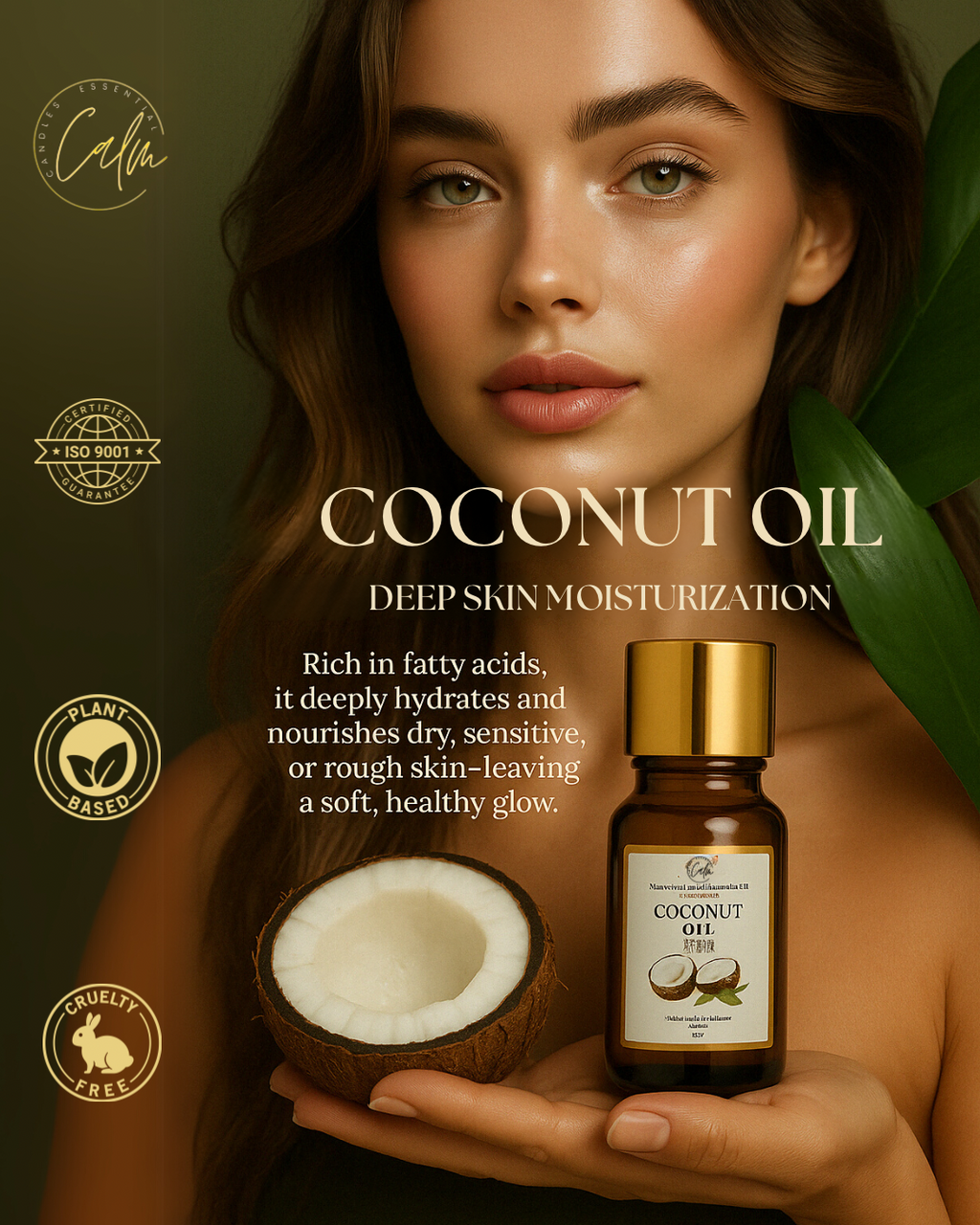 Calm Candles Essential – Kokosnussöl – Zertifiziert Bio, Unverdünnt, Natürliches Ätherisches Öl – Nährende, Feuchtigkeitsspendende & Heilende Aromatherapie – Verbessert die Hautgesundheit & das Allgemeine Wohlbefinden – 10ml