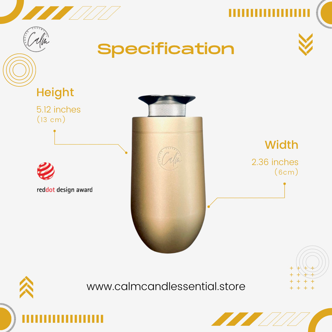 Calm Candles Essential | 10ml Cordless Red Dot Award-Winning Touch Screen Professional Grade Humidifier, Nebulizer, Nebulizing Professional Machine Waterless Rechargeable Portable Mini Essential Oil Car Aroma Diffuser without oil (2000mah,Gold)