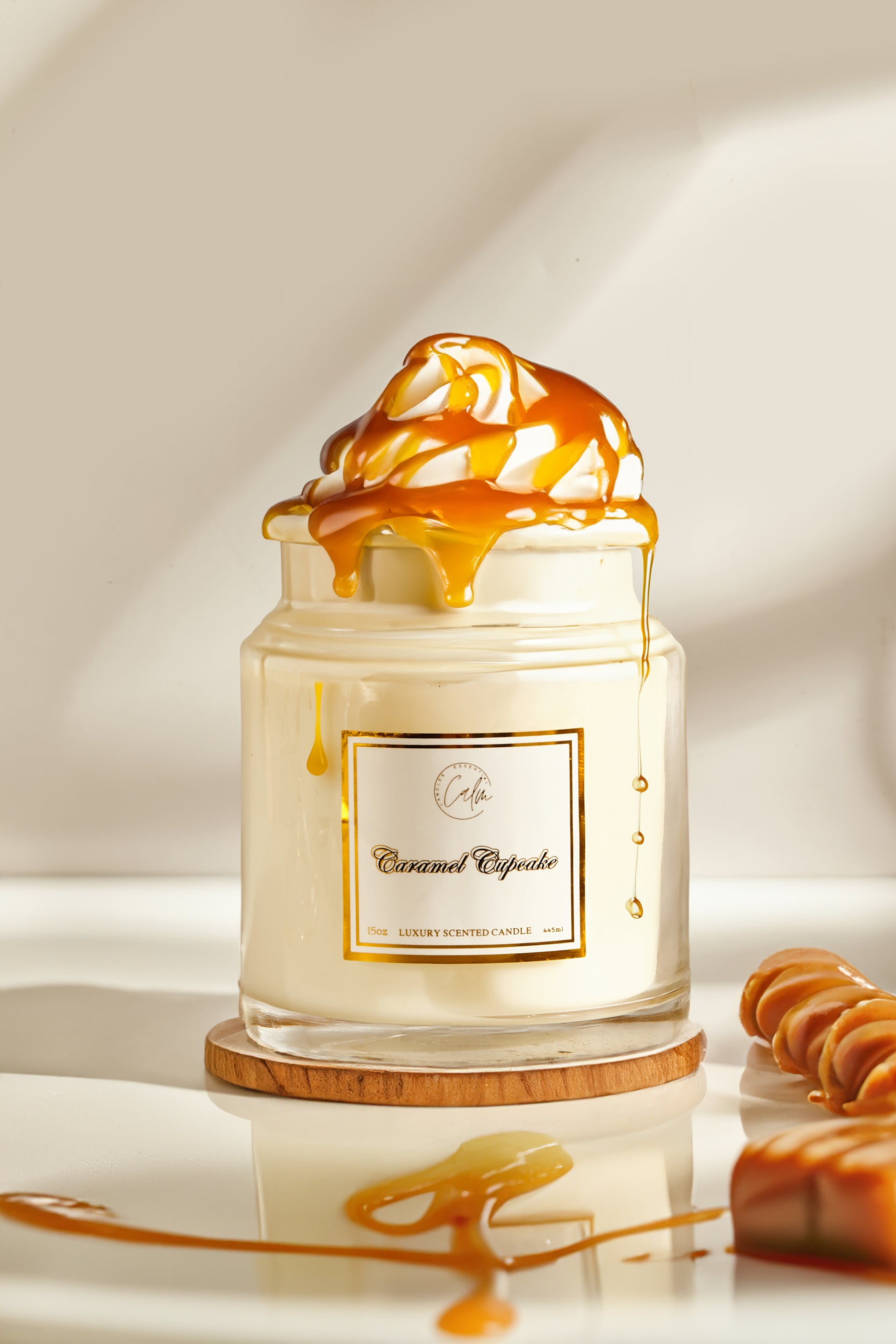 Calm Candles Essential | Caramel Cupcake for Cozy and Relaxing Atmosphere | Luxury Scented Soy Jar Candle | Hand Poured  | Highly Scented Long Lasting (15 Oz/445ml - XLarge)