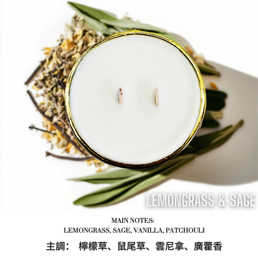 Calm Candles Essential - Lemongrass & Sage for Uplifting-Mood and Stress Relief Wooden Wicks Candle. | Luxury Vegan Scented Soy Wax Jar Candle | Highly Scented Long Lasting (15 Oz/445ml- X Large)