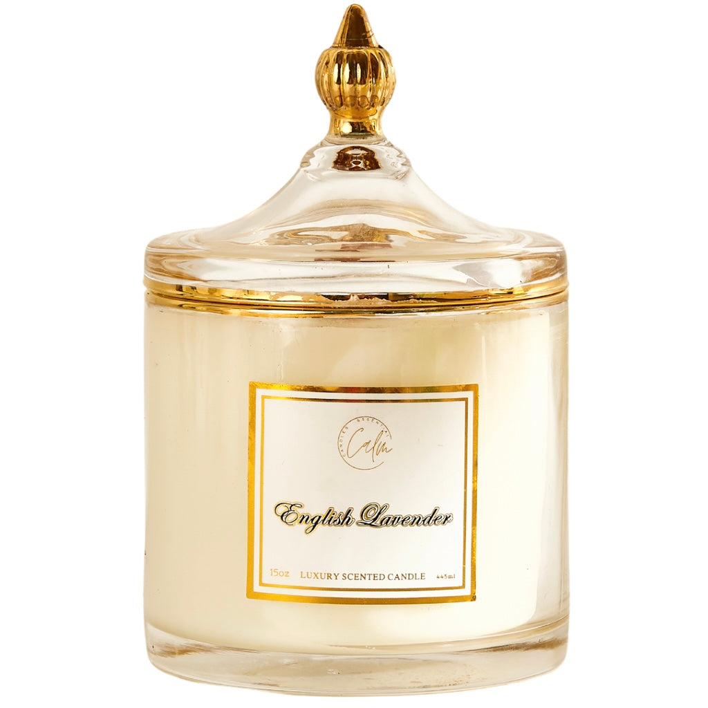 Calm Candles Essential - English Lavender Wooden Wicks Candle, Luxury Scented Soy Wax Jar Candle | Hand Poured | Highly Scented Long Lasting (15oz/445ml- XLarge)
