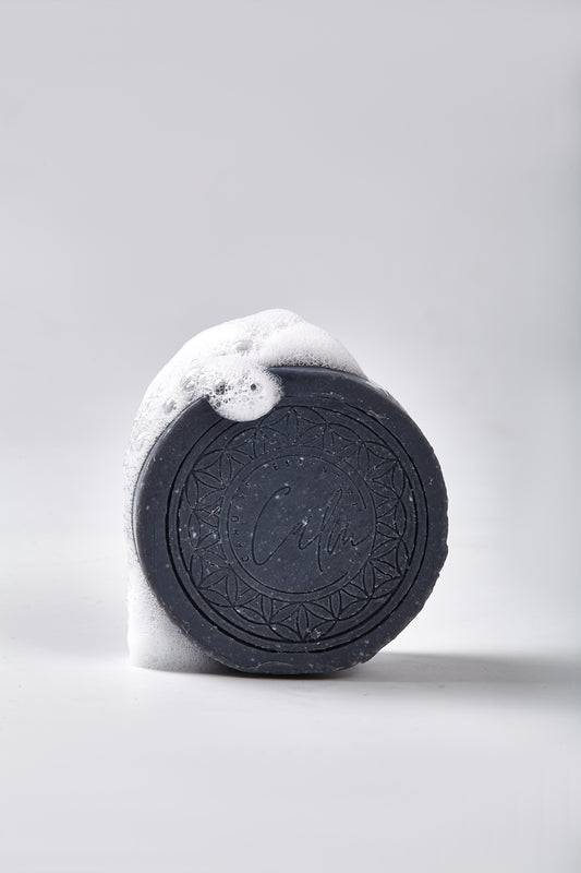 Calm Candles Essential Cold-Pressed Black Charcoal Peppermint Lemon Peel Soap, 150 g, Solid Bar Cleanser, Deep Cleansing & Deodorizing, Refreshing Mint Citrus, Made in Japan