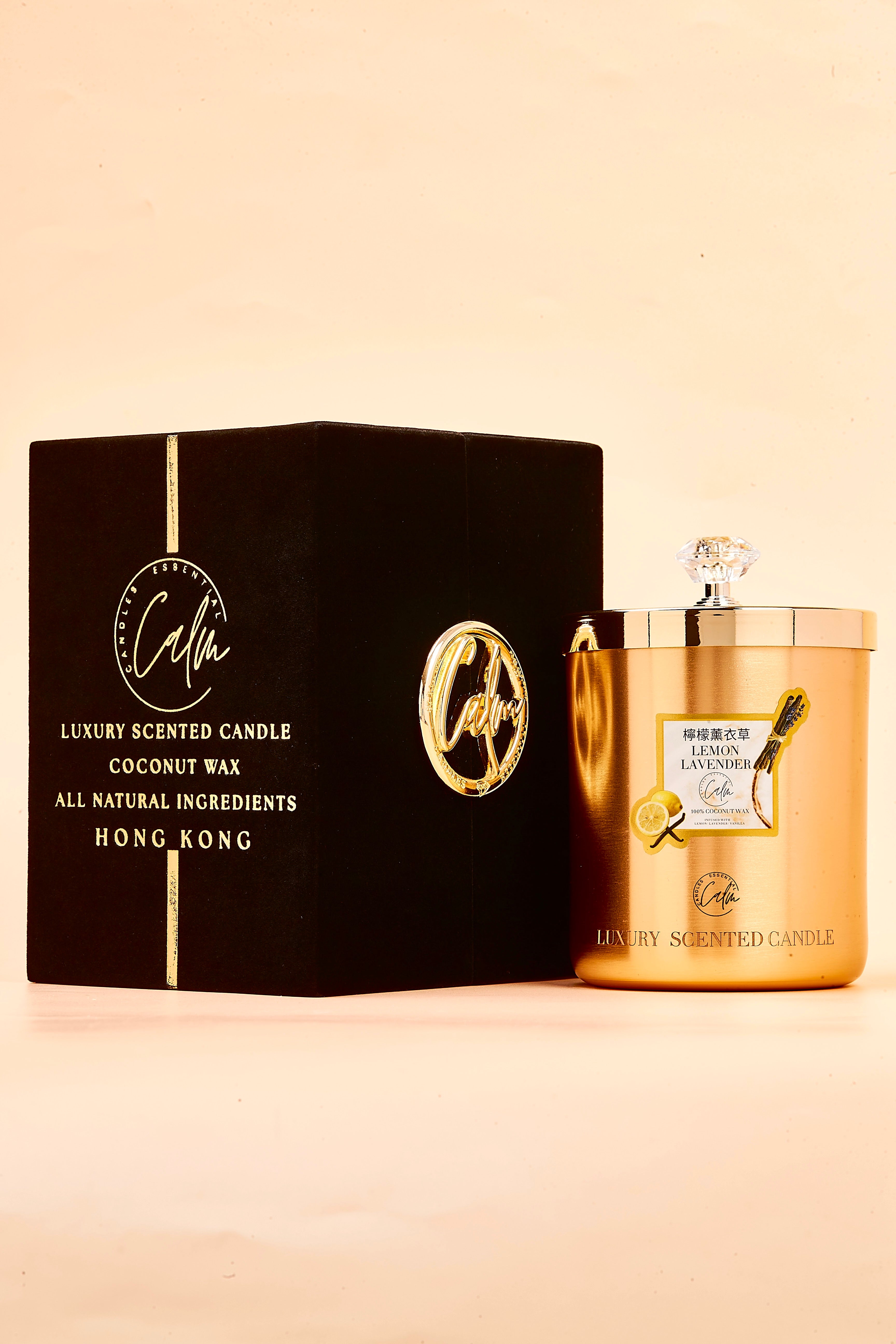  Lemon Lavender Gold Metal Velvet Candle. Infused with premium coconut wax for a serene, long-lasting herbal-citrus glow.