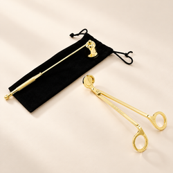 Deko-Kerzenpflegeset | Goldenes Kerzenzubehör-Set enthält Dochtschere und Glockenschnäuzer mit Kordelzugbeutel für Kerzenliebhaber (Gold)