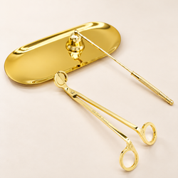 Deko-Kerzenpflegeset | Goldenes Kerzenzubehör-Set enthält Dochtschere und Glockenschnäuzer mit Kordelzugbeutel für Kerzenliebhaber (Gold)