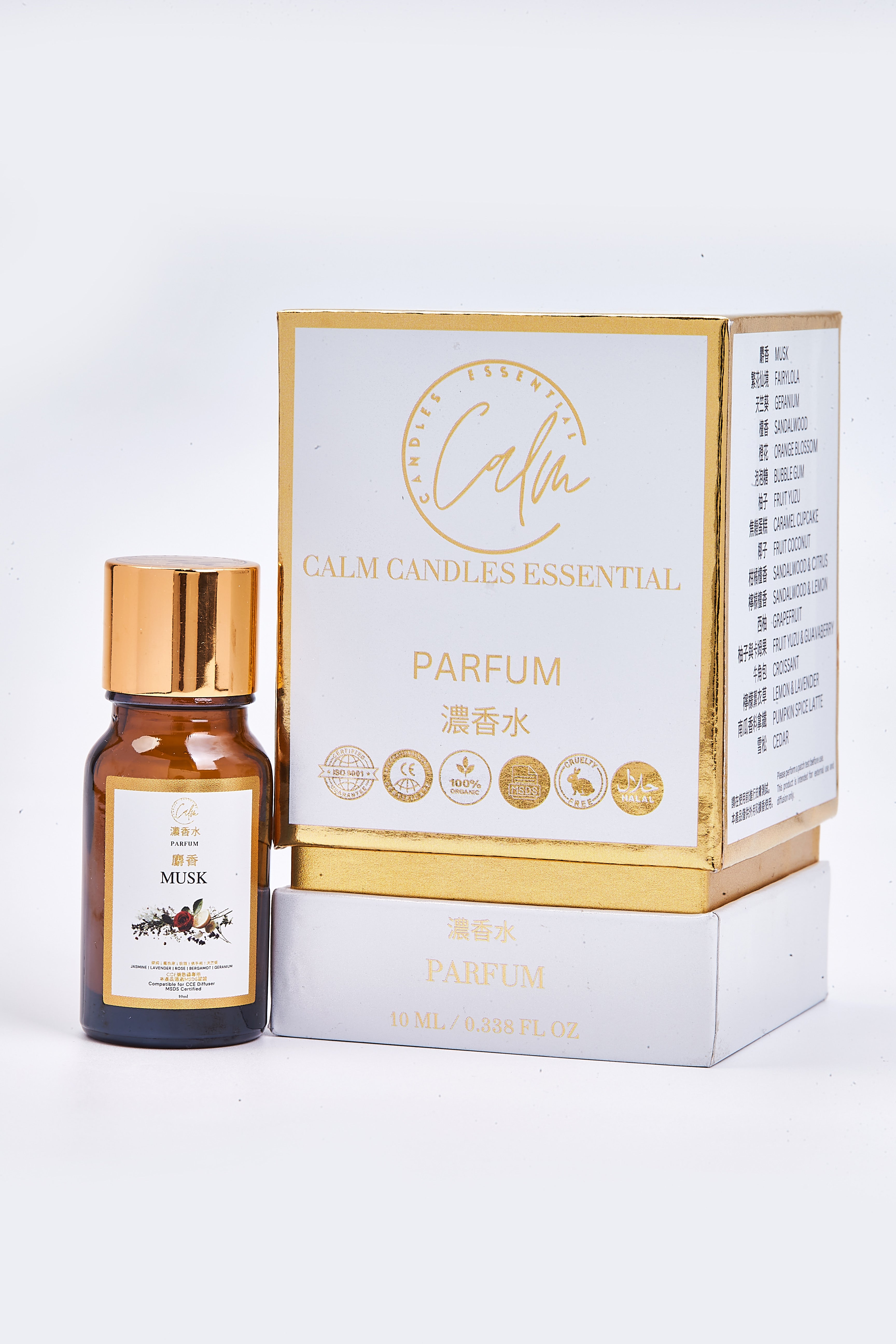 Calm Candles Essential 10ml Moschus Parfum Duftöl – Bio Aromatherapiemischung mit Lavendel, Zedernholz & Vanille