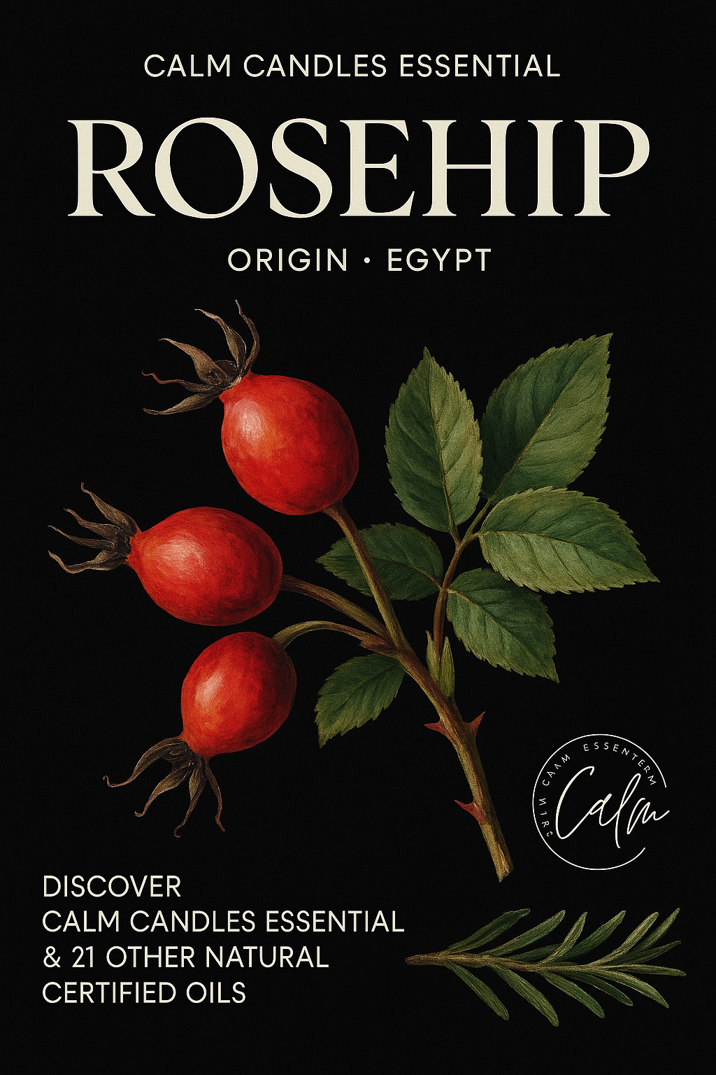 Calm Candles Essential - Rosehip Certified Organic, Undiluted, Natural Essential Oil - Healing , Pure  & Refreshing Aromatherapy - Clear Your Senses, Certified Quality for Holistic Well-Being & Respiratory Health Support - 10ml
