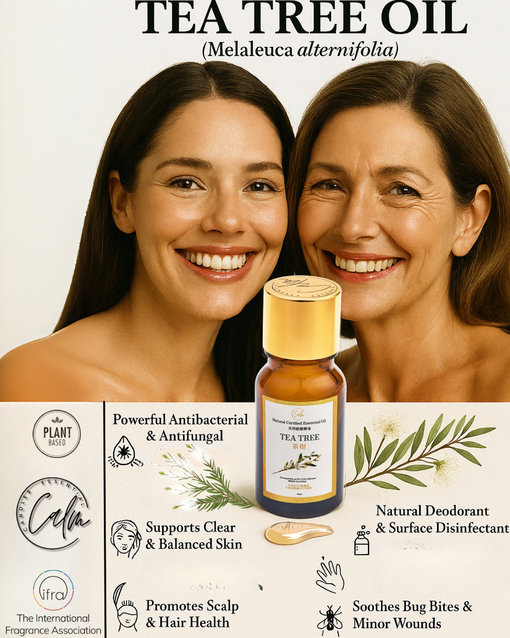 Calm Candles Essential – Teebaumöl (Melaleuca) 100 % rein, IFRA-zertifiziert biologisch, unverdünnt, natürliche Aromatherapie, therapeutische Qualität (10 ml)