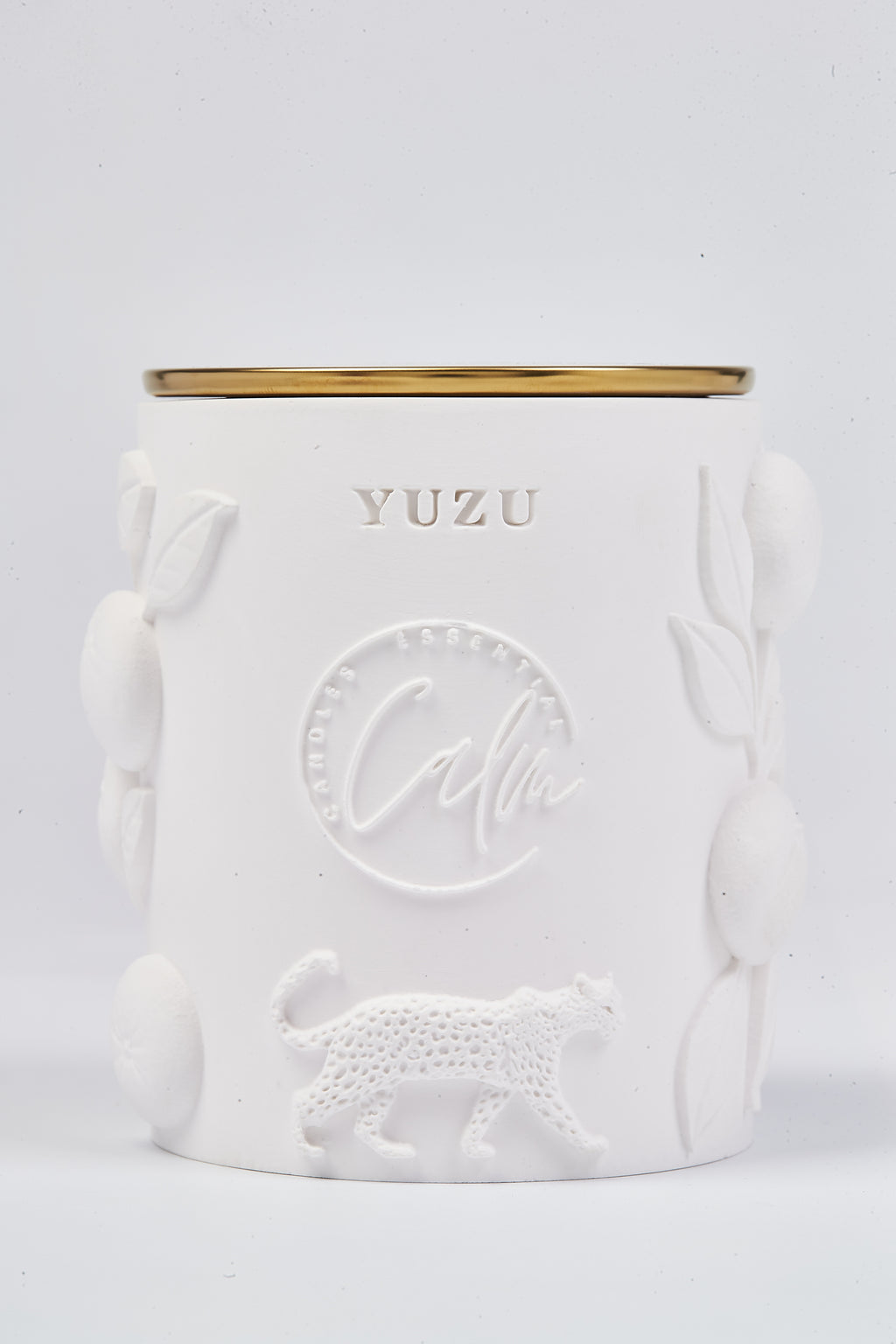 Yuzu Duftende Luxus-Bienenwachskerze im weißen Porzellangefäß – 8oz Botanische Vegane Kerze mit Kirschholzdocht | Ruhige Kerzen Essentiell