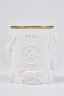 Yuzu Scented Beeswax Luxury Candle in White Porcelain Jar – 8oz Botanical Vegan Candle with Cherry Wood Wick | Calm Candles Essential