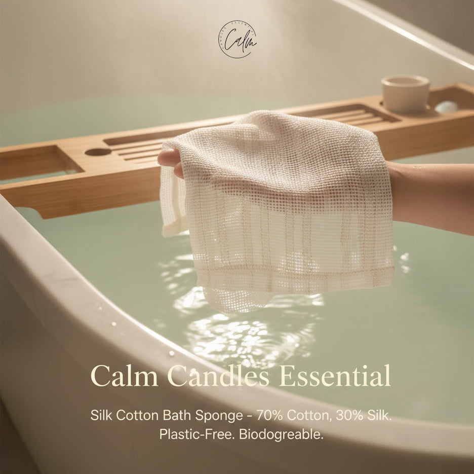 Weiche Naturbaumwolle & Seide – Calm Candles Essential Peeling-Reinigungstuch | 70 % Baumwolle, 30 % Seide | Wellness-weicher Luxus für alle Hauttypen | Ethisch hergestellt in Japan