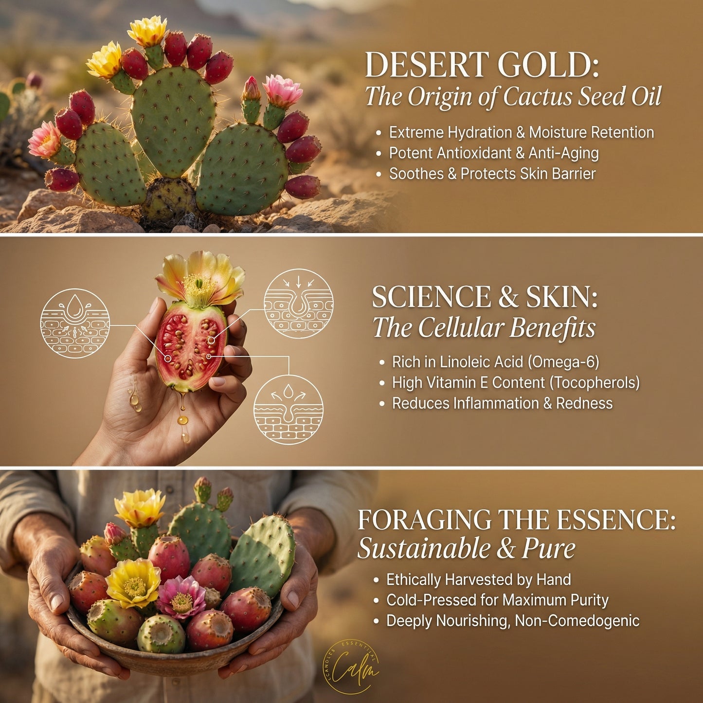 Calm Candles Essential - Certified Organic Cactus  Oil, Undiluted & Natural - Nourishing, Moisturizing & Healing Aromatherapy - Enhances Skin Health & Overall Well-Being - 10ml