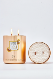 Karamell-Cupcake Gold-Metallkerzen-Kollektion | Hergestellt mit Premium-Kokosnusswachs & Kirschholzdocht bis zu 60+ Stunden Brenndauer – Calm Candles Essential