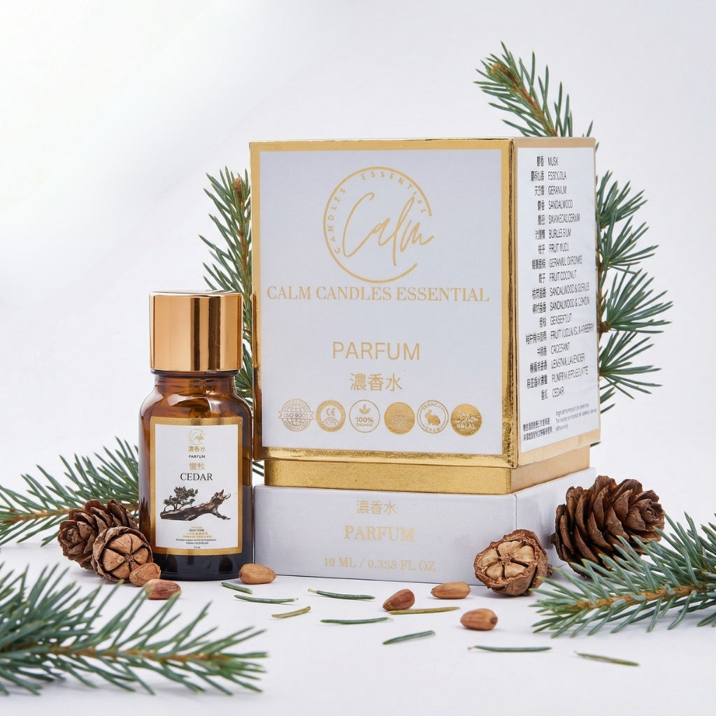 Calm Candles Essential 10ml Zedernholz Parfüm Duftöl – Bio-Mischung für Aromatherapie mit warmen Gewürz- und erdigen Noten
