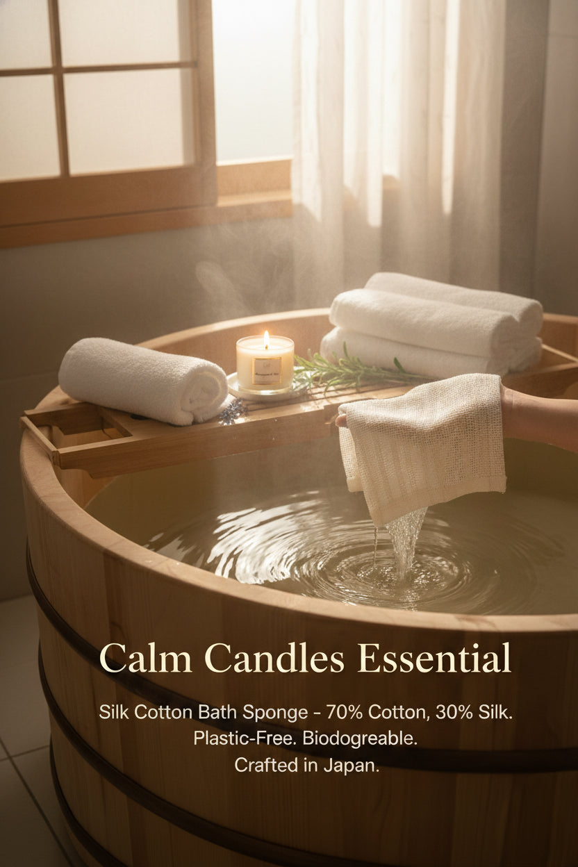 Weiche Naturbaumwolle & Seide – Calm Candles Essential Peeling-Reinigungstuch | 70 % Baumwolle, 30 % Seide | Wellness-weicher Luxus für alle Hauttypen | Ethisch hergestellt in Japan