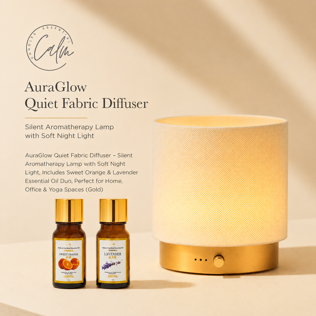 AuraGlow Leiser Stoff Wasser Diffuser 140ml – Stille Aromatherapie Lampe mit Sanftem Nachtlicht, Inklusive Süßorange & Lavendel Ätherisches Öl Duo, Perfekt für Zuhause, Büro & Yoga Räume (Gold)