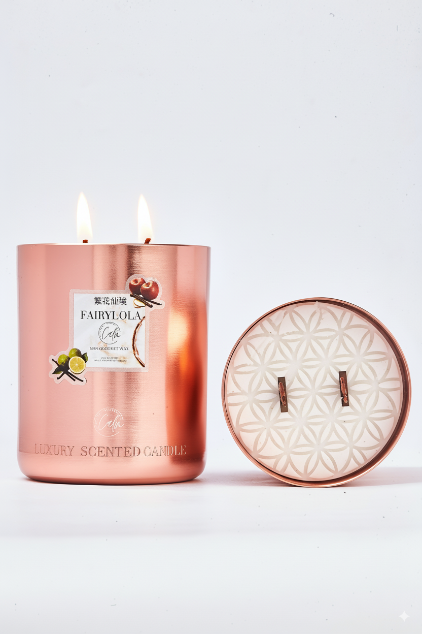 Fairylola Roségoldene Metallkerzenkollektion | Hergestellt mit hochwertigem Kokosnusswachs & Kirschholzdocht Bis zu 60+ Stunden Brenndauer - Ruhekerzen Essential